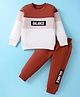 Pepito Fleece Knit Full Sleeves Winter Wear T-Shirt & Lounge Pant Set With Text Print & Cut & Sew Design - Brown & White