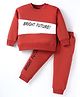Pepito Fleece Knit Full Sleeves Cut & Sew Design Winter Wear Set With Text Print - Red