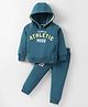 Pepito Fleece Knit Full Sleeves Winter Wear Hooded Sweatshirt & Lounge Pant Set With Text Print - Blue