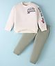 Pepito Fleece Knit Full Sleeves Winter Wear T-Shirt & Lounge Pant Set With Text Print - Off White