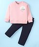 Pepito Fleece Knit Full Sleeves Winter Wear Suit with Puffed Floral Print - Pink