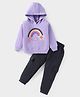 Pepito Fleece Knit Full Sleeves Winter Wear Hooded Sweatshirt & Lounge Pant Set With Rainbow Print - Lilac & Black