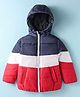 Pepito Woven Full Sleeves Hooded Padded Jacket With Cut & Sew Design - Navy Blue