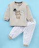 Pink Rabbit Interlock Knit Full Sleeves T-Shirt & Lounge Pants Set With Magician Teddy Print - Light Beige