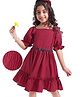 Hola Bonita Woven Half Puff Sleeves Tiered Frock with Solid Colour & Textured Fabric - Plum