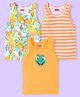 Babyhug 100 % Cotton Knit Sleeveless Striped & Dino Printed Sandos Pack of 3 - Orange & White