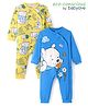 Babyoye Disney Interlock Knit Full Sleeves Front Open Rompers with Winnie The Pooh Graphics Pack of 2 - Blue & Yellow
