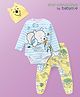 Babyoye Disney Interlock Knit Full Sleeves Winnie The Pooh Printed Striped Onesie with Diaper Legging & Cap - White & Yellow