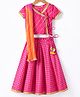 Exclusive from Jaipur Cotton Woven Half Sleeves Foil Printed Choli & Lehenga with Dupatta Tassle Detailing - Pink & Yellow