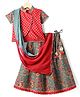 Exclusive from Jaipur Cotton Half Sleeves Floral & Foil Printed Choli & Lehenga with Dupatta & Lace Detailing - Red & Blue