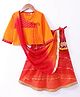 Exclusive from Jaipur Cotton Full Sleeves Choli Lehenga & Dupatta Set with Bandhani Print & Tassle Detailing - Red & Yellow