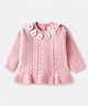 Babyhug Knitted Full Sleeves Sweater Knit Pull Pullover  with Cable Knit Design & Floral Applique - Pink