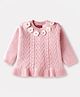 Babyhug Knitted Full Sleeves Sweater Knit Pull Pullover  with Cable Knit Design & Floral Applique - Pink