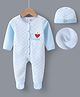 Kookie Kids Full Sleeves Front Open Checkered Romper with  Cap Bear & Bunny Embroidery - Light Blue