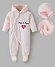 Kookie Kids Full Sleeves Solid Colour Text Embroidered Hooded  Footed Front Open Romper - Pink
