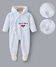 Kookie Kids Full Sleeves Solid Colour Text Embroidered Hooded  Footed Front Open Romper - White