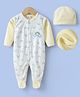 Kookie Kids Full Sleeves Front Open Rainbow Printed Footed  Romper with Cap - Yellow