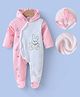 Kookie Kids Full Sleeves Bunny Printed Footed  Hooded Front Open Romper - Pink