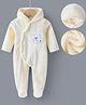 Kookie Kids Full Sleeves Footed Front Open Hooded Romper with Bear Patch - Off White