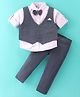 Simply Premium Cotton Full Sleeves Party Suit With Bow Tie Striped - Grey
