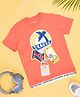 Pantaloons Junior Half Sleeves Travel Theme & Tree Printed Tee - Hot Coral
