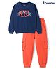 Honeyhap Premium 100% Cotton Knit Full Sleeves Winter Wear Suit With Bio Finish Text Print - Navy Peony & Spicy Orange