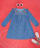YU by Pantaloons Full Sleeves Floral Embroidered Dress - Medium Blue