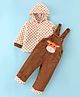 Kookie Kids Full Sleeves Polka Dots Designed Hooded T-Shirt & Full Length Dungaree with Giraffe Patch - Brown