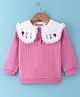 Kookie Kids Full Sleeves Winter Top with Floral Embroidery - Pink & White
