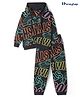 Honeyhap Premium 100% Cotton Knit Full Sleeves Hooded  Front Open Winter Wear Sweatshirt & Lounge Pant Set with Bio Finish & Text Print - Black Beauty