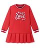 Pine Kids Cotton Knit Full Sleeves Winter Frock with Text Print - Red