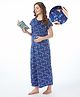 Bella Mama Cotton Knit Half Sleeves Nursing Nighty Flies Print - Blue