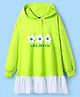 Pine Kids Cotton Knit Full Drop Shoulder Sleeves  Winter Frock With Floral Print - Lime Green