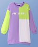 Pine Kids Cotton Knit Full Drop Shoulder Sleeves  Sweatshirt Dress With Text Print - Lilac