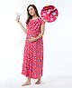 Bella Mama Cotton Knit Half Sleeves Nursing Nighty Floral Print - Pink