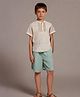 Cherry Crumble By Nitt Hyman Half Sleeves Embroidered Kurta Style Shirt & Shorts Set - Cream & Green