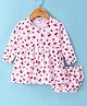 Ben Benny 100% Cotton Interlock Knit Full Sleeves Front Open Frock with Bloomer Cherry Print - White