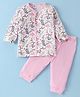 Ben Benny 100% Cotton Interlock Knit Full Sleeves Front Open Night Suit with Floral Print - Light  Pink
