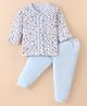 Ben Benny 100% Cotton Knit Full Sleeves Night Suit With Floral Print - Sky Blue