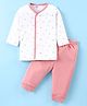 Ben Benny 100% Cotton Interlock Knit Full Sleeves Front Open Night Suit with Floral Print - Pink
