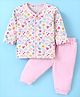Ben Benny 100% Cotton Interlock Knit Full Sleeves Front Open Night Suit with Unicorn & Apple Print - Light Pink