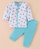Ben Benny 100% Cotton Interlock Knit Full Sleeves Front Open Night Suit with Text  Print - Light Blue