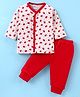 Ben Benny 100% Cotton Knit Full Sleeves Night Suit With Strawberries & Polka Dots Print - Red & White