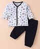 Ben Benny 100% Cotton Knit Full Sleeves Night Suit With Nautical Theme Print - Sky Blue & Black
