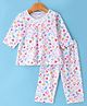 Ben Benny 100% Cotton Interlock Knit Full Sleeves Front Open Night Suit with Bow Applique & Unicorn  Print -White