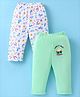 Ben Benny 100% Cotton Interlock Knit Full length Legging with Animal Print Pack of 2 - White & Sea Green
