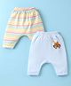 Ben Benny 100% Cotton Knit Full Length Diaper Leggings With Stripes & Animal Print Pack Of 2 - Off White & Light Blue