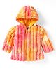 Babyhug Woven Full Sleeves Hooded Fur Jacket with Stripe Design - Yellow & Pink