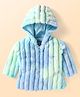Babyhug Woven Full Sleeves Hooded Fur Jacket with Stripe Design - Blue & Green