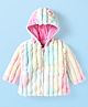 Babyhug Woven Full Sleeves Hooded Fur Jacket with Stripe Design - Pink & Green